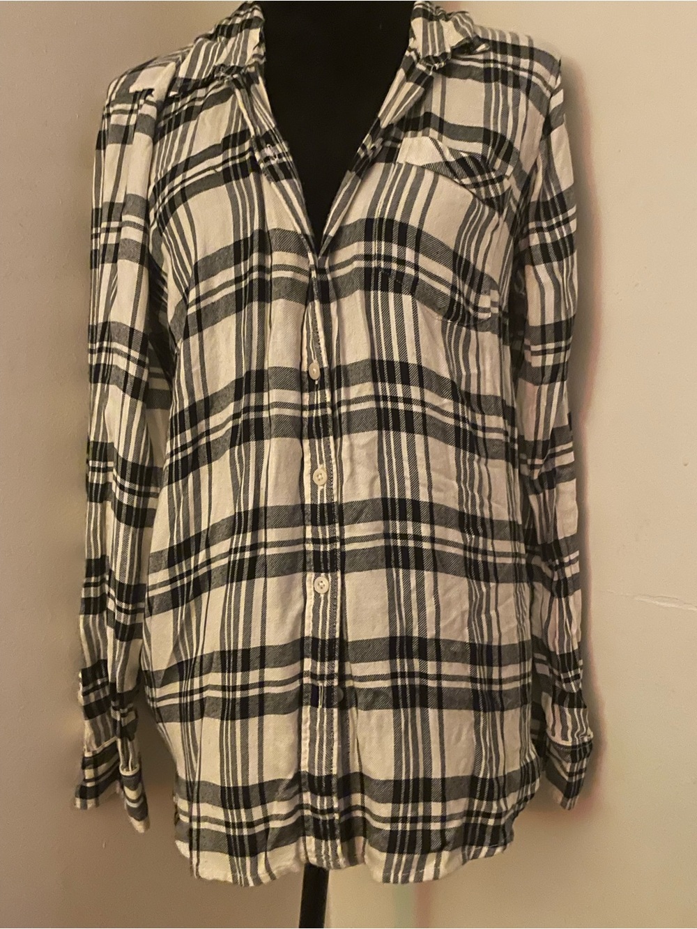 Black and White Plaid Button-Up Shirt